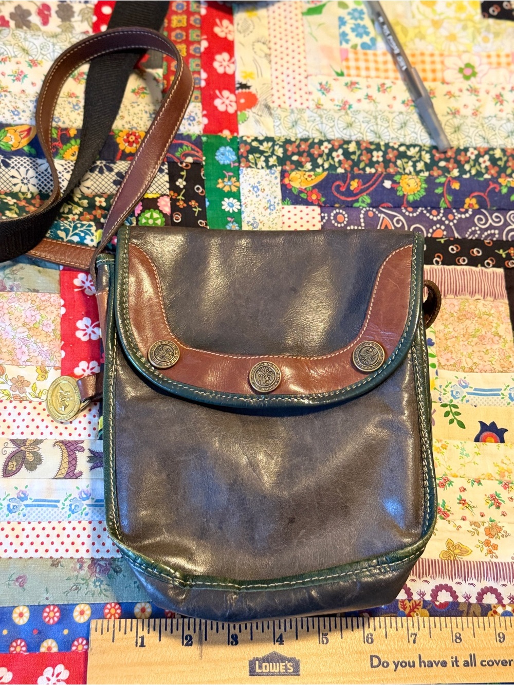 Brahmin Gray, Brown & Green Leather Crossbody